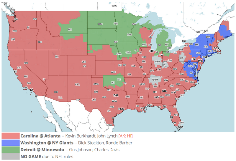Illustration for article titled Which TV Market's Getting Screwed Today? Your Week 17 NFL Viewing Maps